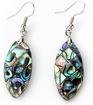 BST Oval Abalone Paua Shell Long Dangle Earrings 1.3x0.6