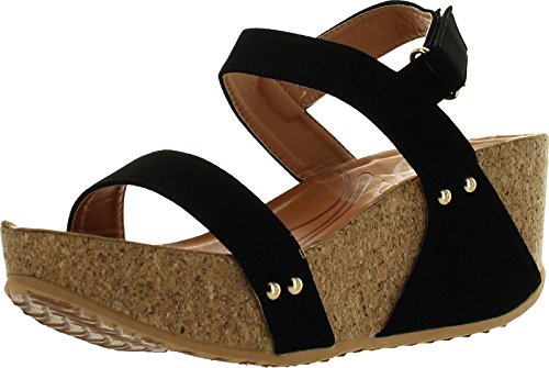 Coshare Women's Fashion Freya-34 Nub PU Stud Embellished Low Top Wedge Sandals