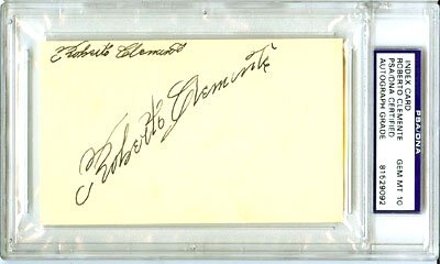Roberto Clemente Double Autographed/Hand Signed Index Card PSA/DNA Graded Gem Mint 10