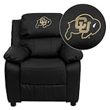 Flash Furniture Colorado Buffaloes Embroidered Black Leather Kids Recliner with Storage Arms