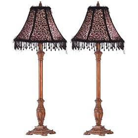 1 Pair 2 New Leopard Safari Shade Buffet Lamp Lighting Light by Jed Mart