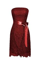 Strapless Lace Knee Length Short Satin Evening Dress/Mother-of-the-Bride Dress/Party Dress  With a Ribbon  and a Sash 