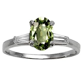 1.18 cttw Genuine Green Sapphire and Diamond Engagement Ring in 14k White Gold Size 4