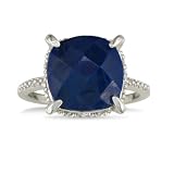 7 1/2ct Sapphire Rough Cut Diamond Ring Set in Sterling Silver