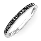 10k White Gold Round Black Real Diamond Wedding Anniversary Milgrain Stackable Band Ring 1/5 CT (0.20 cttw, Black color, Opaque clarity)