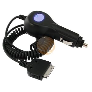 Car Charger w/ Blue LED light for Apple iPad / iPod / iPhone 3G / iPhone 3Gs 16GB / 32GB, BLACK