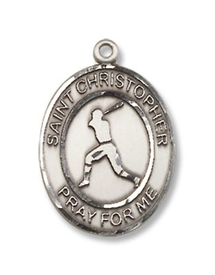St. Christopher Sports Baseball Tball Sterling Silver Medal with 18″ Sterling Chain Patron Saint