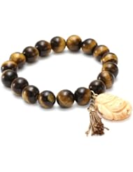 Yochi Tiger Eye Colored Buddha and Tassel Bracelet