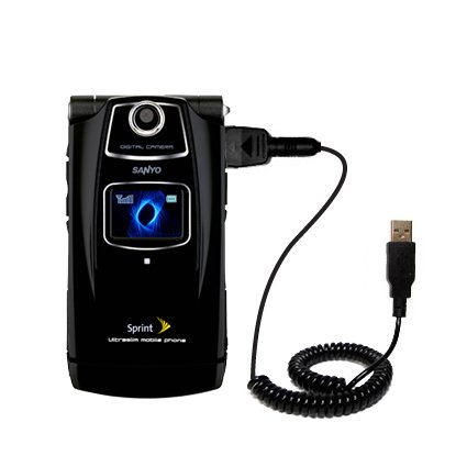 Coiled USB Cable for the Sanyo Katana II with Power Hot Sync and Charge capabilities - uses Gomadic TipExchange Technology