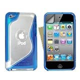 Stylish Blue S-Line Silicone Gel Grip Case Cover For The Apple iPod Touch 4 4G 4th Generation With Screen Protector