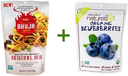 Bhuja Snacks Original Mix Gluten Free -- 7 oz, ( 4 PACK ), Nature's All Foods Organic Freeze-Dried Raw Blueberries -- 1.2 oz