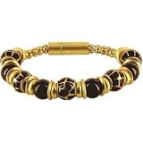 Brown Gold Animal Pattern Beaded Bracelet with Magnetic Closure