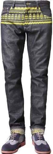 Jumpers Ministry Men's Blue Printed Straight Raw Selvedge Denim Jeans 34 Indigo