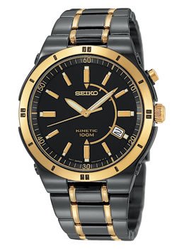 Seiko Men's SKA366 Kinetic Black Ion Watch