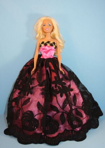 41IinMaSx8L Pink and Black Ball Gown Made to Fit the Barbie Doll