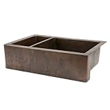 33 Copper Hammered Kitchen Apron 25/75 Double Basin Sink