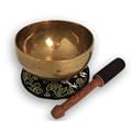kleine tibetische Klangschale mit Leder-Kl�ppel und Unterlage -2036-L SONDERANGEBOT!!!