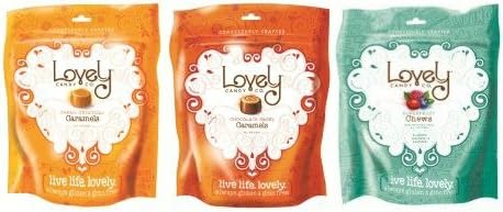 Lovely Candy Co. - Set of 3, 2 OZ Bags - Original Caramels, Chocolate Fudgee Rolls, Superfruit Chews