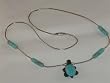 Liquid Silver Necklace with Turquoise Beads with Turtle - NK-0023