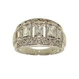 Silvertone Fashion Cocktail Ring with Graduated Emerald Cut Clear Cubic Zirconia