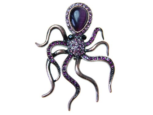 Amethyst Purple Crystal Rhinestone Jewel Vintage Inspired Octopus Pin Brooch