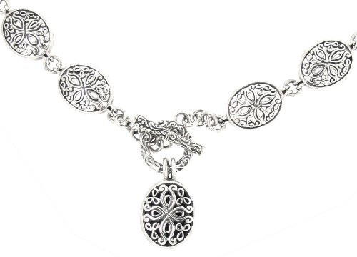 Sterling Silver Bali Filigree Oval Necklace with Toggle Closure, 16″
