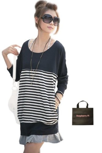 (ラズベリーパイ)RaspberryPi ボーダー チュニック カットソー トップス XL 2XL 3XL オリジナルエコバッグセット oc306