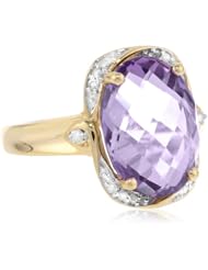 Yellow Gold Plated Sterling Silver Oval Amethyst Diamond Ring (0.06cttw, I-J Color, I2-I3 Clarity), Size 7