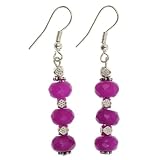 EXP Handmade Pink Chalcedony Dangle Earrings With Faceted Silver Beads