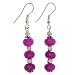 EXP Handmade Pink Chalcedony Dangle Earrings With Faceted Silver Beads