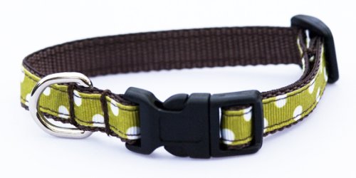 Xsmall Moss/White Polka Dot Dog Collar: 1/2
