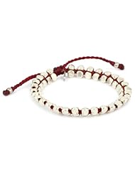M.Cohen Handmade Designs Double Row Sterling Silver Beads On Red Waxed Linen Bracelet