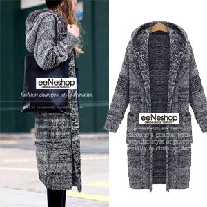(イイネショップ) eeNeshop ローゲージ　ロング　フード　ニット　コート