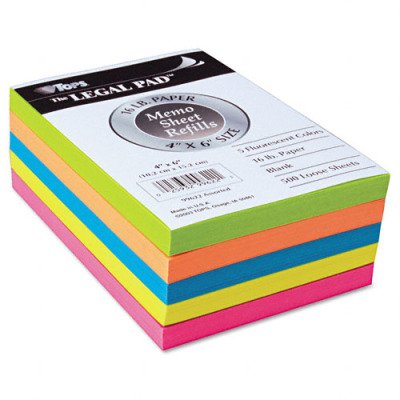 Docket Assorted Fluorescent Color Memo Sheets - 4 x6, 500 Loose Sheets/pack(sold in packs of 3)