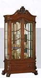China Cabinet with Carved Accents in Brown Finish
