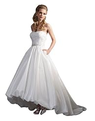 High-Low-Hem Tea Length Bubble Dress Lace Beaded  Dress with a Brush/Sweep Train 