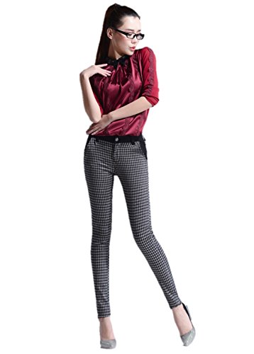 春夏 レディース ボトムス 綿パン ストレート チェック 格子柄 脚長 美脚 スキニー 細身 レギンス デギンス カジュアル 美尻 エレガント スタイリッシュ 美シルエット 吸湿性 K7650