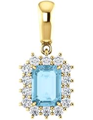 14K Yellow Gold 7.00x5.00mm Emerald Cut Aquamarine and Diamond Pendant -- LIFETIME WARRANTY