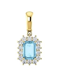 18K Yellow Gold 7.00x5.00mm Emerald Cut Aquamarine and Diamond Pendant -- LIFETIME WARRANTY