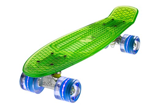 Ridge Skateboards Unisex's Blaze Mini Cruiser Skateboard-Transparent Deck LED, 22-Inch, Green-Blue