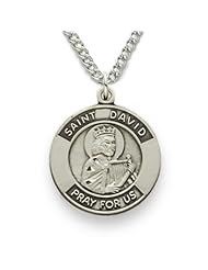 St. David 5/8", Patron of Poets, Sterling Silver Engraved Medal Christian Jewelry Patron Saint Patron Saint St. Medal Catholic Gift Boxed w/Chain 18" Length Gift Boxed