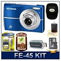 Olympus FE-45 10MP 2.5 LCD Digital Camera (Blue) Sensible Mega Bundle