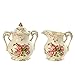 YOLIFE Sugar and Creamer Bowl Ceramic Set with Red Rose Pattern Golden Leaves Edge