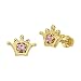 Disney - Pink Sapphire Snow White Tiara Earrings in 14k Yellow Gold (.06 ctw)