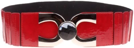 Herebuy - Fashion Leather Stretch Belt for Women Rhinestones Wide Cinch Waist Belt (Red)