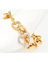 14K Yellow Gold Heart Link Bracelet w/ Diamond Accents