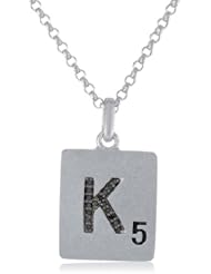 Scrabble 925 Sterling Silver 0.051ct Diamond Initial K Pendant Necklace, 18"