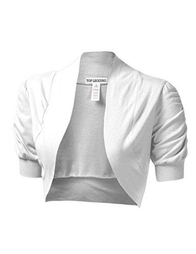 TL Women's Basic Comfy Versatile Short Sleeve Bolero Shrug Cardigan Junior Plus WHITE Medium