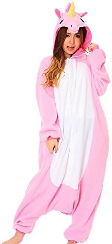 Unisex Adult Pajamas Animal Cartoon Pegasus Unicorn Cute Costume Plush One Piece Cosplay Nightgown (S, Pink)
