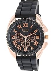 Geneva Platinum Womens 2135.BLACK.ROSEGOLD Black Rubber Quartz Watch with Black Dial